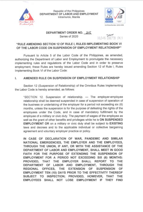 dole department order 198|Department of Labor and Employment.